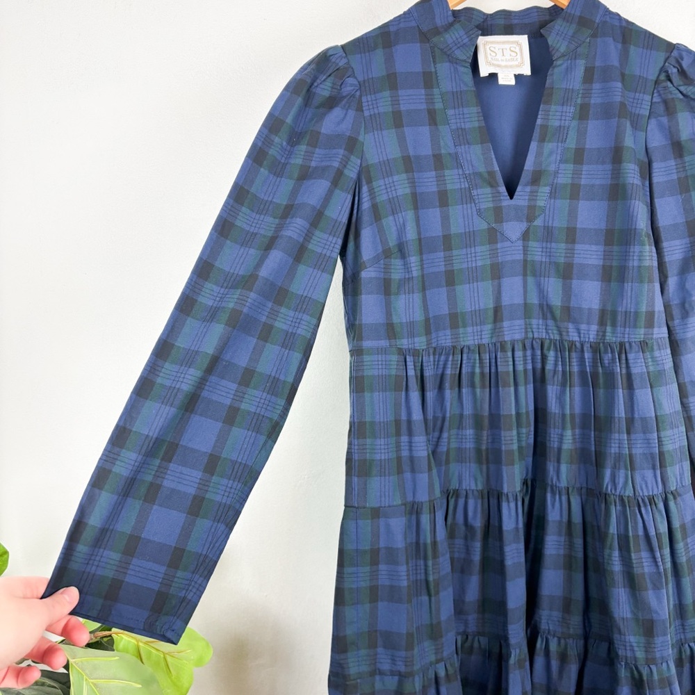 Sail to Sable Tuckernuck Blackwatch Plaid Long Sleeve Tunic Flare Dress Sz XS - Picture 8 of 11